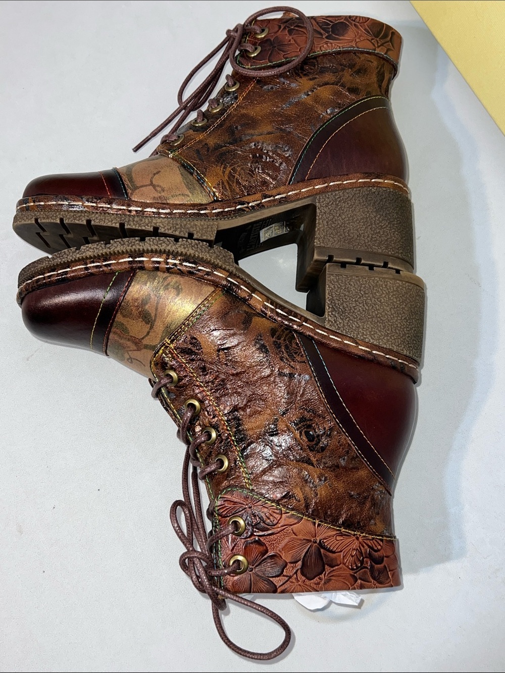 L'Artiste by Spring Step Brown Floral Embossed Leather Lace-Up Boot - Picture 6 of 16